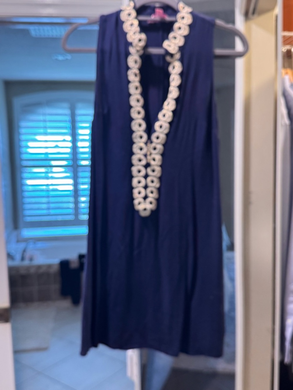 Lilly Pulitzer Navy Sleeveless Mini Dress with Ivory Loop Trim